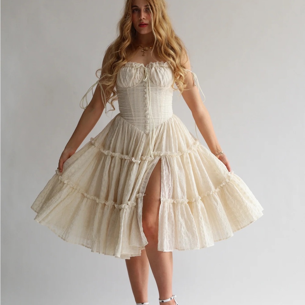 Fae midi dress in Cream lace midi dress